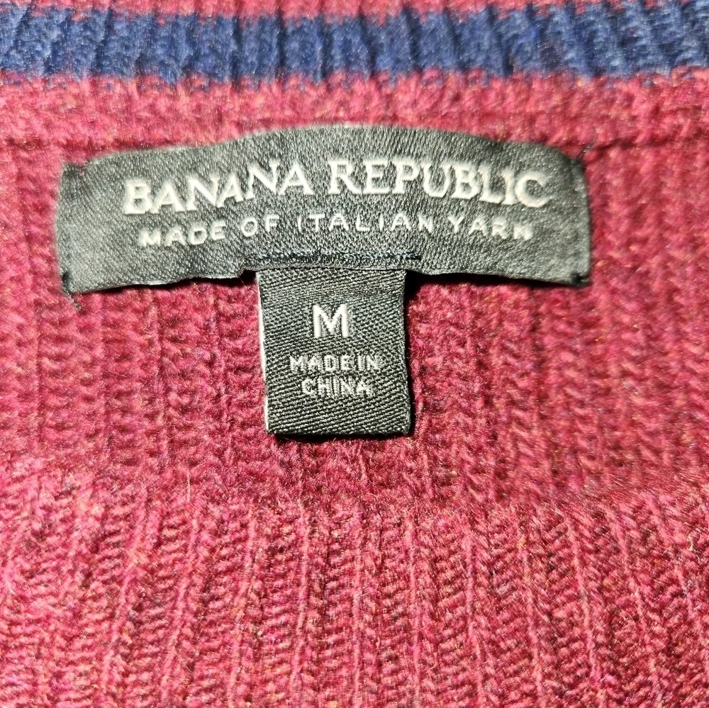 Banana Republic Burgundy Crew Neck Sweater Size M Wool Italian Yarn Elbow Patch